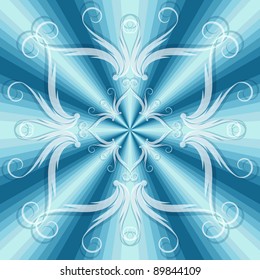 Christmas blue seamless pattern with rays and vintage snowflake (vector EPS 10)