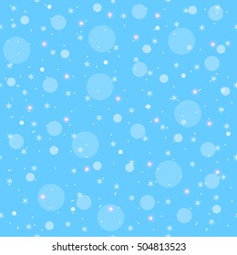 Christmas blue seamless pattern with snowflake and white circles. Christmas decorations.
