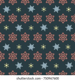 Christmas blue seamless pattern with snowflakes.