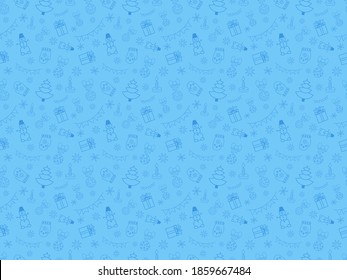 Christmas blue seamless pattern with winter icons