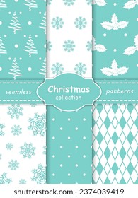 colección de patrones sin costura azul de Navidad