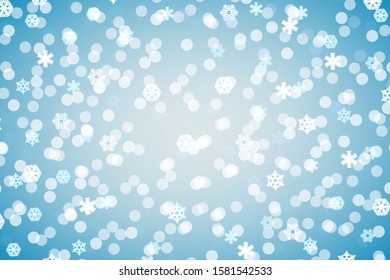 Christmas blue shiny background with snowflakes and lens
