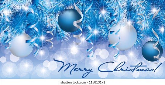 Christmas blue silver banner, vector illustration