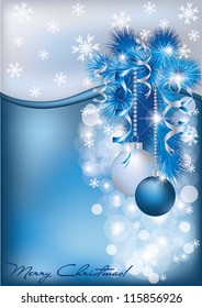 Christmas blue silver card, vector illustration