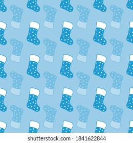 Christmas blue stocking seamless pattern