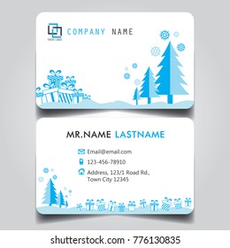 Christmas Blue Theme of creative business card and name card with horizontal curve corner template for vector design layout standard of size.
