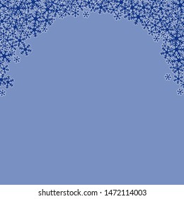 Christmas blue and white snowflakes blank frame vector illustration. Greeting card winter background with copy space. Happy New Year.