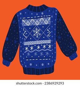 Christmas blue and white sweater with snowflakes