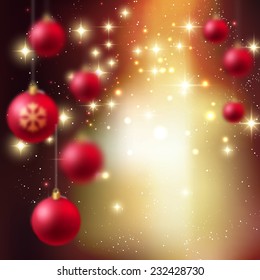 Christmas blurred background with red bauble
