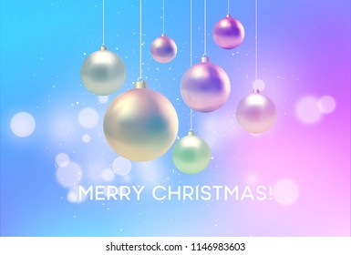 Christmas blurred pink and blue background with bauble. Vector illustration EPS10