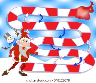 Christmas Board Game With Cartoon Santa Claus And Gifts. Game For Family