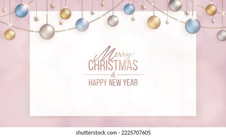 Christmas board template. A plain white board on a pink blurred background.  3d illustration.