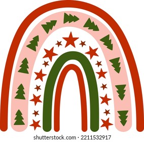 Christmas boho rainbow vector clipart. Winter bohemian kids print