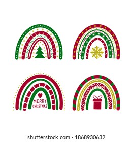 El equipo navideño Rainbows listo. Colección de clipart de las vacaciones de invierno dibujadas a mano. Elementos vectores para banner, afiche, volante, tarjeta de saludo, camisa, etc. 