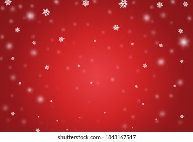 Bokeh navideño cayendo aislado de nieve sobre fondo rojo con brillante copo de nieve, estrella de Año Nuevo, cumpleaños, San Valentín, evento especial, tarjeta de lujo, estilo rico.  ilustración