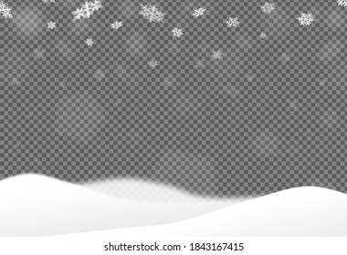 Christmas bokeh falling snow with snowy landscapes isolate on png or transparent  background with sparkling  snowflake, star light  for New Year, Birthdays, Special event, luxury card,  vector 