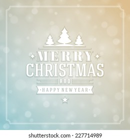 Christmas bokeh light and snowflakes vector background. Merry Christmas message label Greeting card design or invitation and holidays wishes.