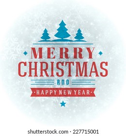 Christmas bokeh light and snowflakes vector background. Merry Christmas message label Greeting card design or invitation and holidays wishes.