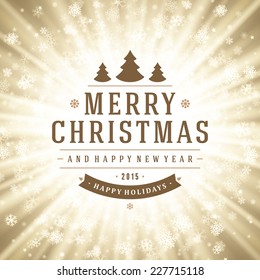 Christmas bokeh light and snowflakes vector background. Merry Christmas message label Greeting card design or invitation and holidays wishes.