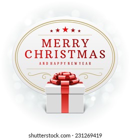 Christmas bokeh light and snowflakes vector background. Merry Christmas message label Greeting card design or invitation and holidays wishes.