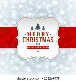 Christmas bokeh light and snowflakes vector background. Merry Christmas message label Greeting card design or invitation and holidays wishes.