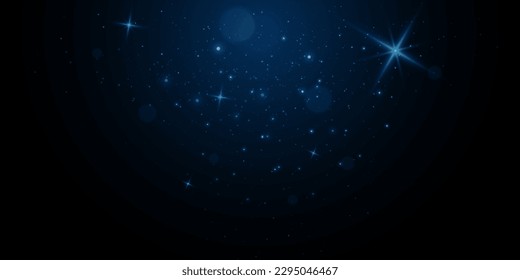 
Christmas bokeh lights background. Blue twinkling particles and stars of light.