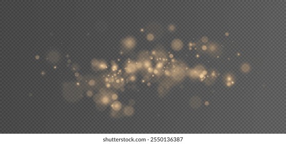Christmas Bokeh Lights.bokeh is the soft, pleasing out of focus effect from a lens.Defocused gold particles glitter on a transparent background.