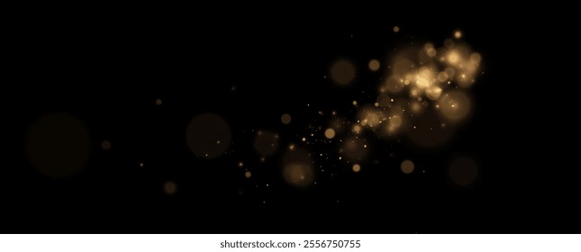 Christmas Bokeh Lights.bokeh is the soft, pleasing out of focus effect from a lens.Defocused gold particles glitter on a transparent background.