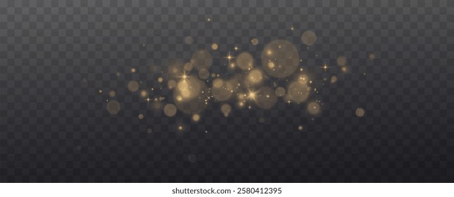 Christmas Bokeh Lights.bokeh is the soft, pleasing out of focus effect from a lens.Defocused gold particles glitter on a transparent background.	