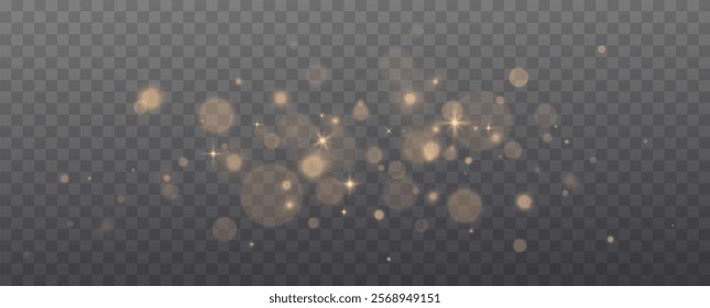 Christmas Bokeh Lights.Defocused gold particles glitter on a transparent background.