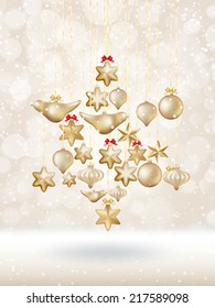 Christmas bokeh poster with Tree Made of gold Baubles. EPS 10 vector file included