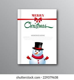 Christmas Book Cover Or Flyer Template With Snowman, Vector