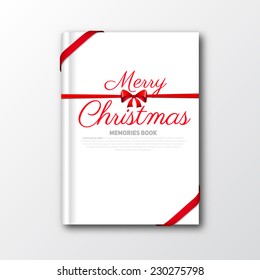 Christmas book cover or flyer template with red ribbon, for memories vector