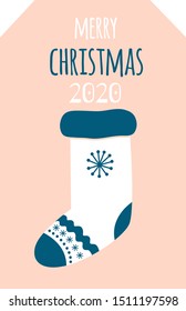 Christmas boot in flat style. Greeting card