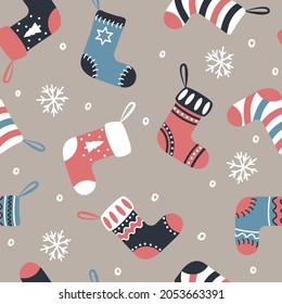 christmas boot pattern. For fabric, wrapping paper and other decoration. Vector illustration