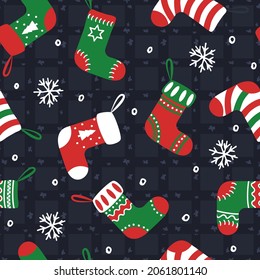 christmas boot pattern. For fabric, wrapping paper and other decoration. Vector illustration