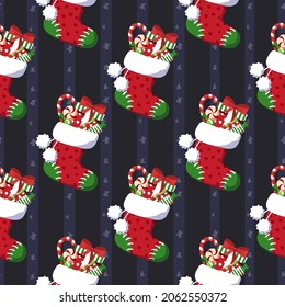 christmas boot pattern. For fabric, wrapping paper and other decoration. Vector illustration