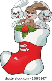 Christmas boot with rabbits