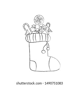 Christmas boot with sweets on a white background