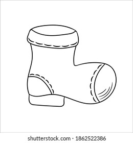 Christmas boot. Winter home decoration. Element of new year's decor and comfort. Isolated vector object on a white background. Hand-drawn sketches in the style of doodles.
