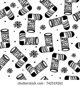 Christmas boots seamless pattern for new year greeting card. Wallpaper background. Vector Illustration.