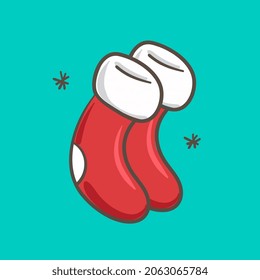 Christmas boots sticker holiday card for congratulations. Vector illustration.