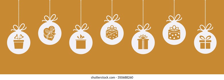Christmas border with ball with gift box