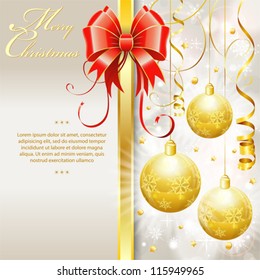 Christmas Border with Baubles and Bow, vector illustration