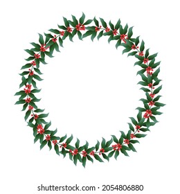 Christmas border with berries branches.