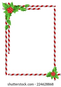 Christmas Border With Candy Cane And Holly Leaves