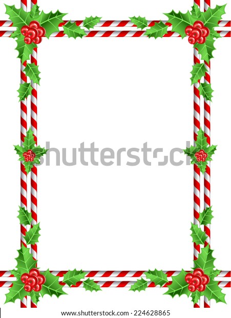 Christmas Border Candy Cane Holly Leaves Stock Vector (Royalty Free ...