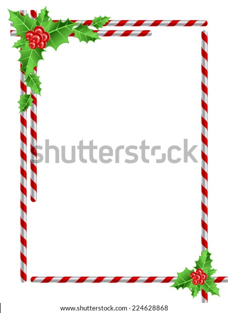 Christmas Border Candy Cane Holly Leaves Stock Vector (Royalty Free ...