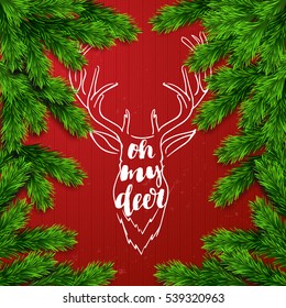 Christmas border Card design Hand drawn calligraphy Oh my deer