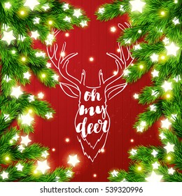 Christmas border Card design Hand drawn calligraphy Oh my deer